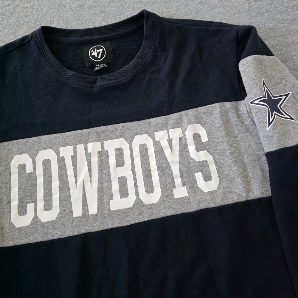 47 Brand Dallas Cowboys NFL Crewneck Sweatshirt Mens XL Navy Grey Colorblock
